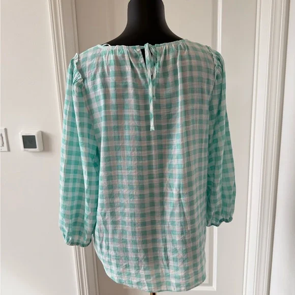 LC Lauren Conrad Aqua Checkered Blouse - Picture 4 of 8